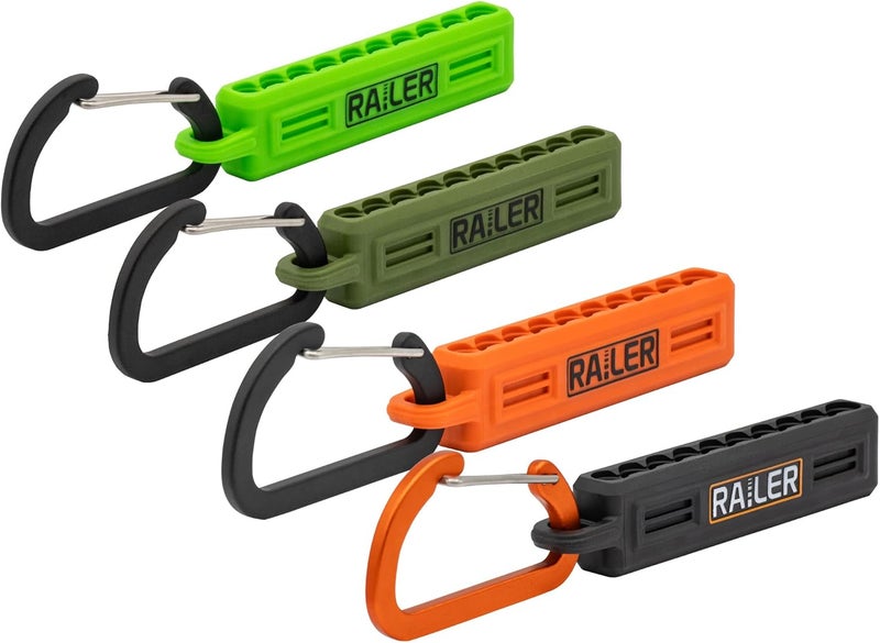 Railer 4 Pack Screwdriver Bit Holder Storage Organizer – 10-Hole Bit Holder with Carabiner (Black/Orange/Camo Green/Hi-Vis Green) - Image 1